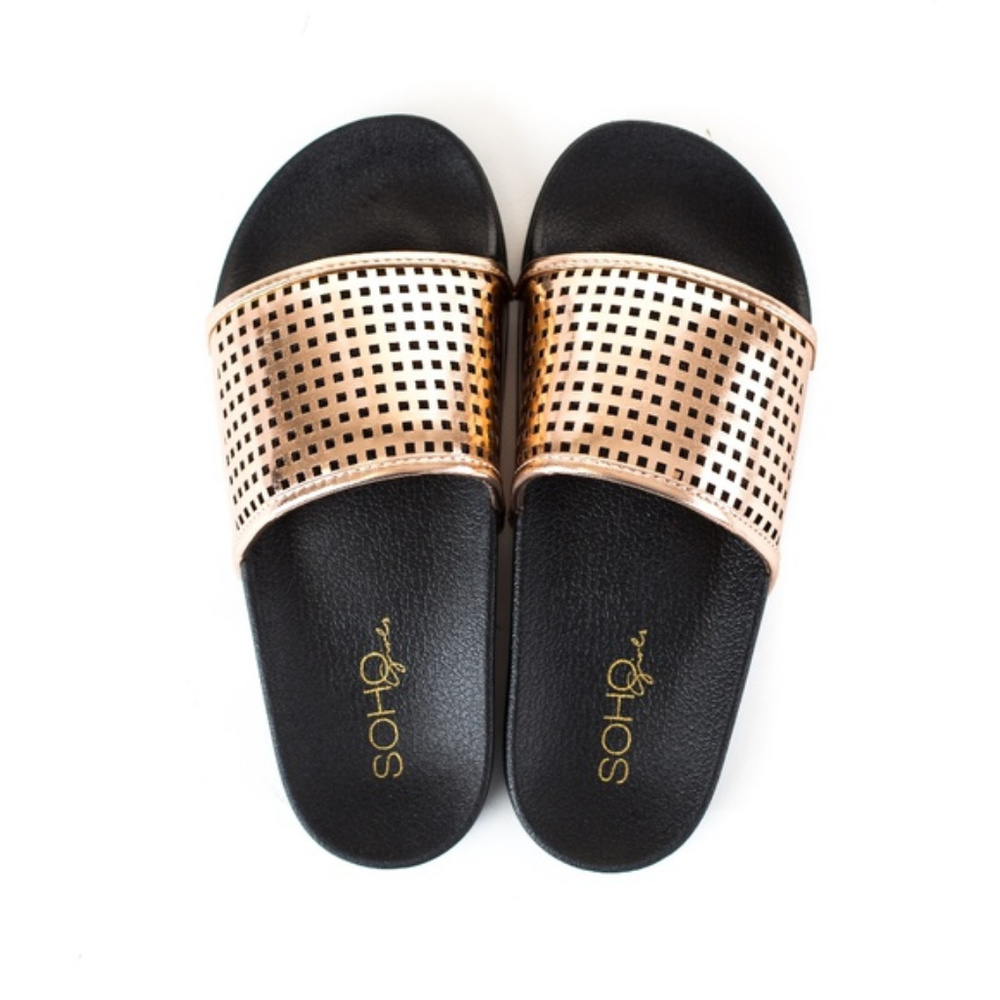 LAST ONE-Perforated Open Toe Slide Sandals, Size 6 - Picture 4 of 4